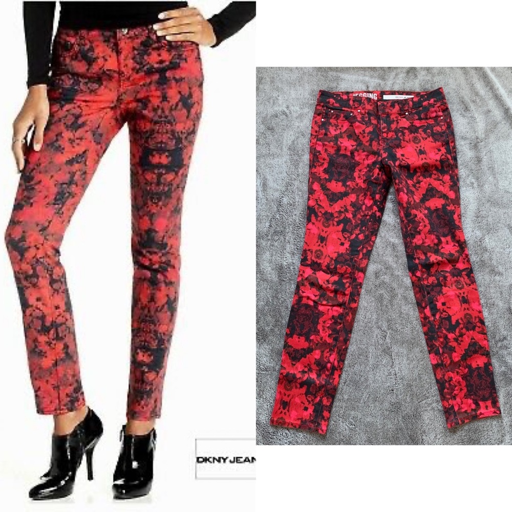 NWOT DKNY Red & Black Floral Jegging Denim
